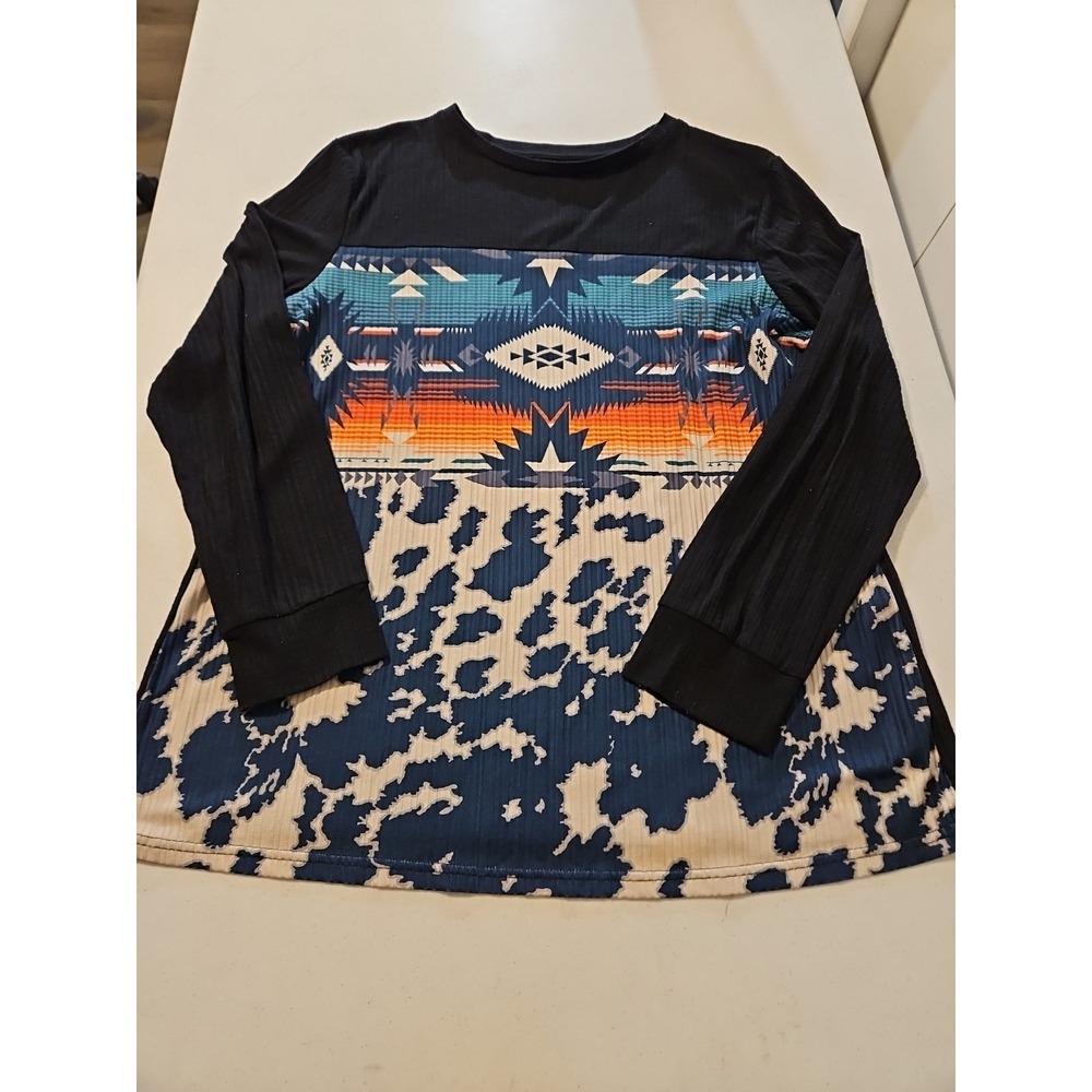 Crazy Train Women's Top 2XL Aztec Southwestern Colorful Print Long Sleeve (A1162